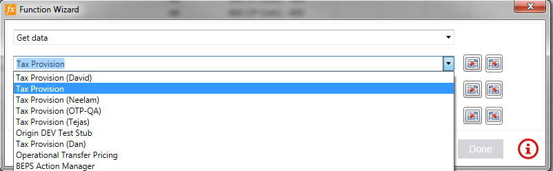 Screen capture showing how to select a component in the first page of the Function Wizard.